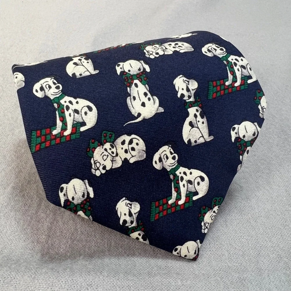 Vintage Eagle's Eye Dalmatian Dogs Silk Tie Navy Novelty Holiday 90s USA 3.75x59